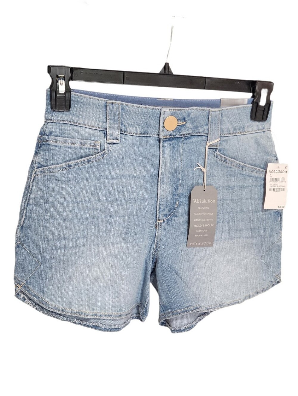 Wit & Wisdom 4" Dolphin Hem Denim Shorts Skyrise Ab Solution Light Blue 4
